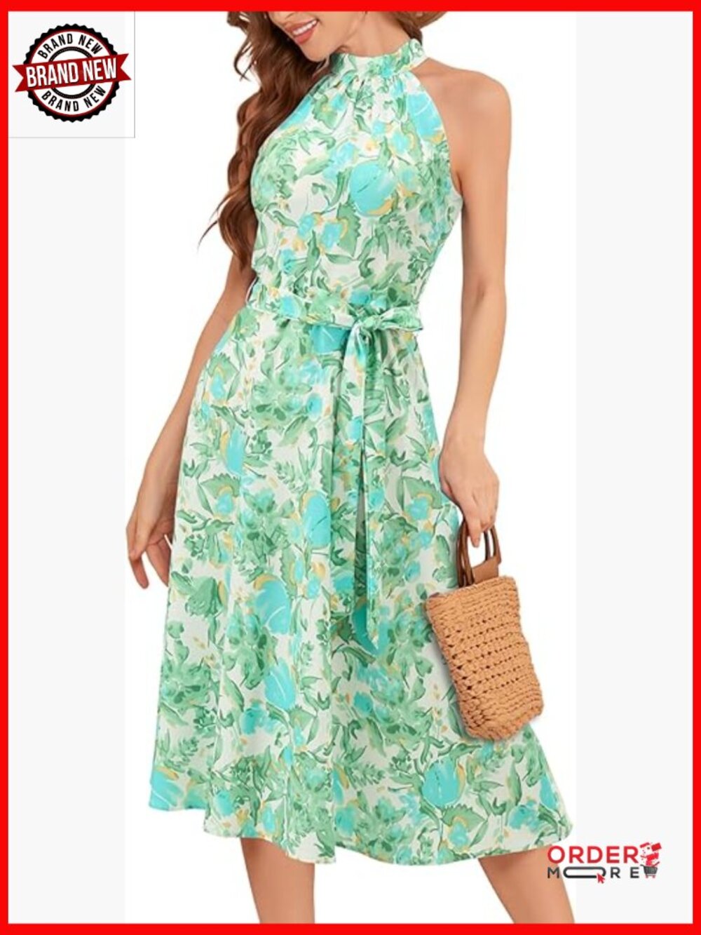 Women Floral Midi Dress Halter Summer Boho Casual Beach Vacation A-line Flowy